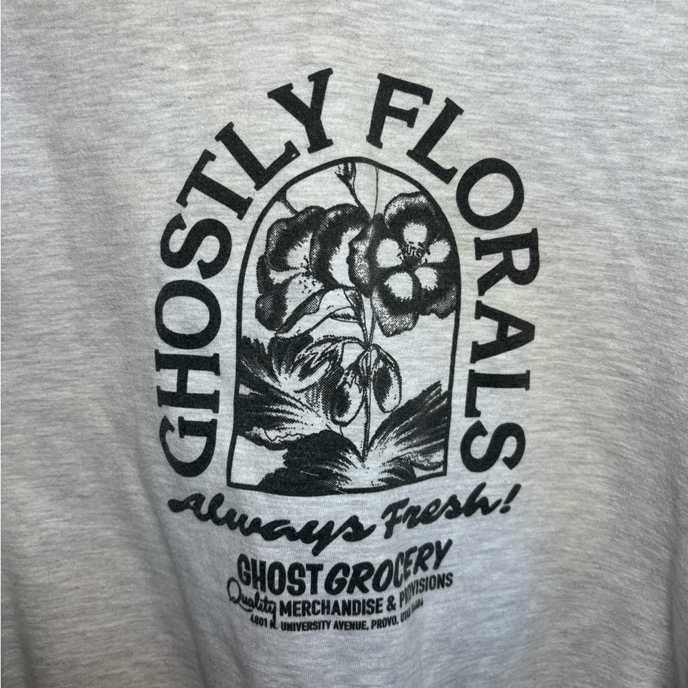 Lonely ghost “ghostly florals” Gray Crewneck Sweater fits small (like a m/l) - Picture 2 of 4
